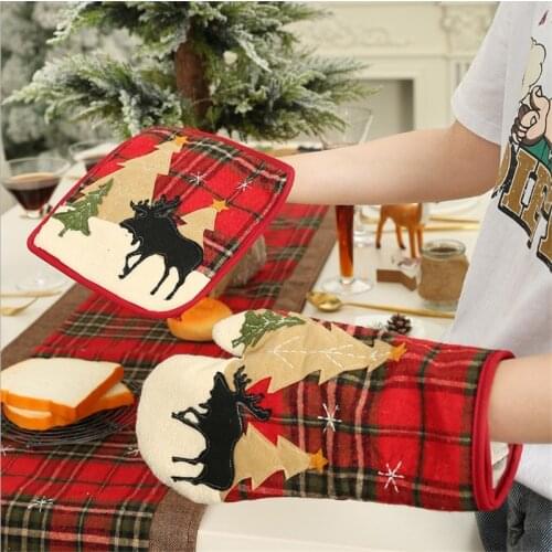 High Quality Oven Mittens and Pot Holder Heat Resistant Oven Gloves Hot Pot Pad Table Mat for Christmas Home Kitchen Supplies