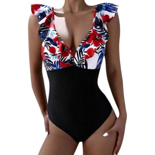 One Piece Swimsuit Push Up Swimwear Women Ruffle Monokini Adjustable Shoulder Swimsuit Bodysuit Bathing Suit Swim Wear