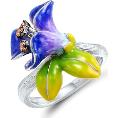 MOONROCY Silver Color Bohemia Rings Colourful Flower Plants Hyperbole for Women Girls Gift Dropshipping Party Jewelry Wholesale