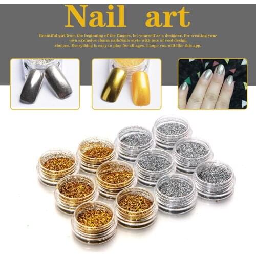 12 Boxes Golden Silver Glitter Powder DIY Nail Art Decoration Women Beauty Tool