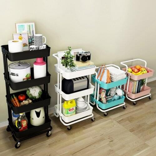 2 - 5 Tier Rolling Cart Storage Rack Shelf Trolley Service Cart with Mesh Basket / Handles / Wheels for Kitchen Laundry Bathroom