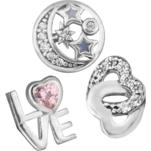 3pcs Parts for Floating Locket Pendant and Necklace 100% 925 Sterling Silver Fine Jewelry Free Shipping