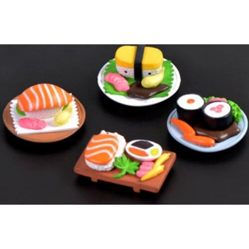 4 Piece Japan Sushi Sashimi Fish Food Japanese Dinner Breakfast Model Smll Statue Figurine Ornament Miniatures