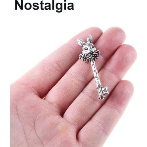 Nostalgia 5pcs Metal Alloy Rabbit Bunny Head Key Charm Lot Big Large Pendant Tibetan Jewelry Making