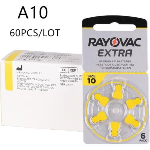 60 PCS Rayovac Extra Zinc Air Hearing Aid Batteries A10 10A 10 PR70 Hearing Aid Battery A10 for Hearing Aids