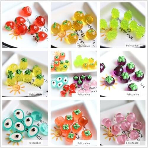 8pcs Resin Flatback Fruit Grape Pineapple Strawberry Charms For DIY Earring Keychain Pendant Hair Accessories Jewelry Making