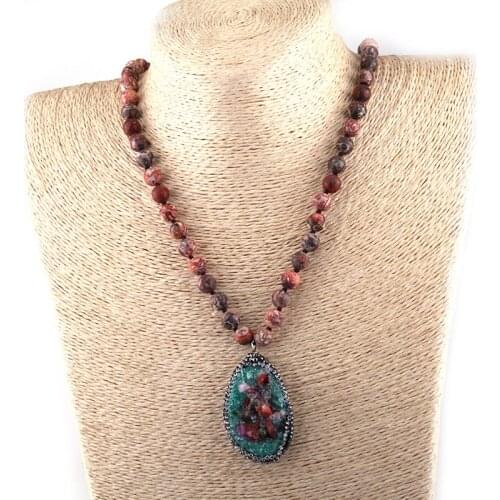 Free Shipping Fashion Natural stone Long Knotted Pendant Necklace Women Lariat Necklaces