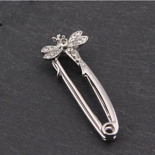 Shiny White Crystal Rhinestone Dragonfly Heart Shape Crown Flowers Silver Plated Brooches Lapel Collar Pins Women Badge Jewelry