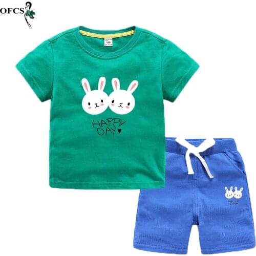 Childrens Short-Sleeved Suit Summer Cotton T-shirt For Boys & Girls Kids Clothes Shirts + Shorts Tops Pants 2Pcs Outfits 2-12 T