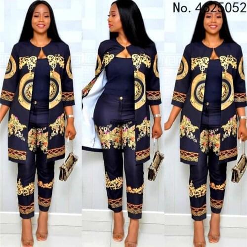 2021 Elegant African Sets Print Trousers Tops Pants Suits Dashiki Dress Bazin Robe Gowns Evening Party Traditional Hipster