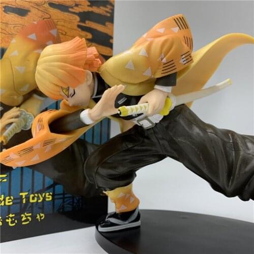Demon Slayer Kimetsu no Yaiba Figure Agatsuma Zenitsu Thunder Breath Fighting Scene Ver. Tanjirou Action Figure Model Gift 15cm