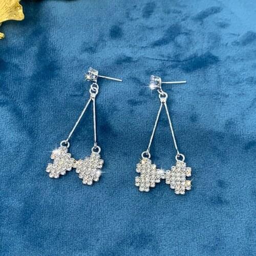 JXCUL Needle Simple and Fashion Heart-shaped Dangle Earrings Temperament Womens Wild Long Tassel Rhinestone Love Earrings