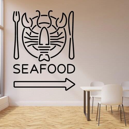 Logo Index Wall Decal Seafood Restaurant Crab Fish Beach Bar Fresh Food Dining Room Decor Door Glass Vinyl Stickers Mural Q009