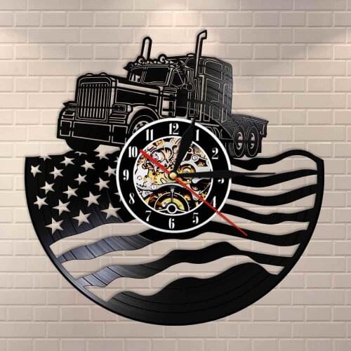 Tractor American Flag Vinyl Record Wall ClockProud USA Farmer Tractor Trailer Wall Clock Farmhouse Decor Patriotic Farmers Gift