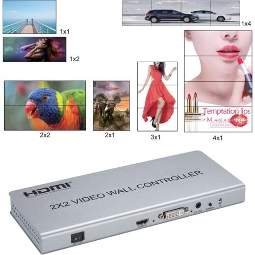 DVI HDMI 2x2 Video Wall Controller 1080P Monitor Splicing Processor 1X2/2X1/3X1/1X3/1X4/4X1 Image Stitching 4 TV Screen Splicing