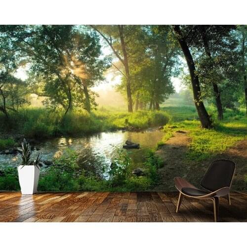 Papel de parede summer scenery forest stream natural landscape 3d wallpaper mural,living room bedroom wall papers home decor