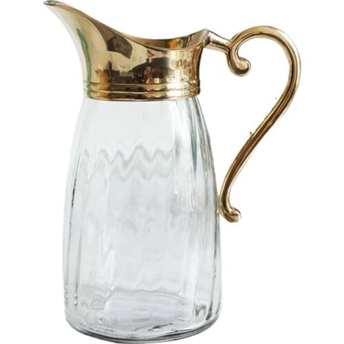 Handmade Pure Copper Gold Brass with Glass Large Capacity Cold Water Pot Milk Pot Beverage Juice Pot glass water bottle kitchen