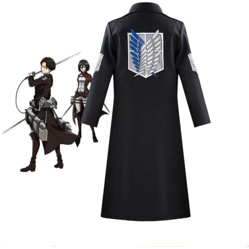 Japanese Anime Attack On Titan Long Trench Coat Shingeki No Kyojin Scout Regiment Belt Set Skirt Costume Cosplay Cloak Black New