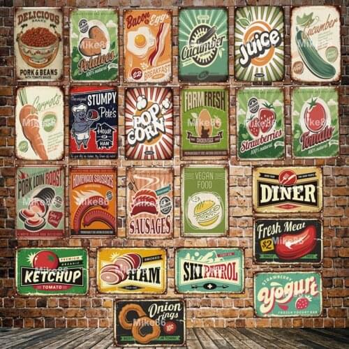 [ Mike86 ] Pop Corn Cucumber Tomato EGG HAM Juice Metal Sign Vintage Store Retro Iron Painting Food Poster Art 20*30 CM LT-1913