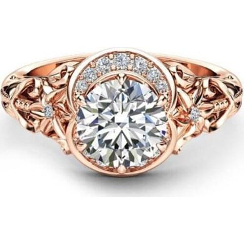 Luxury Rings for Women Crystal Plum Shape Zircon Ring Rose Gold Ring Vintage pattern Band Promise Engagement Female Jewelry Gift