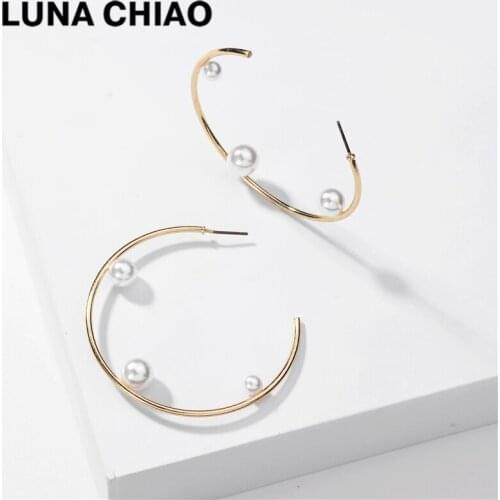 LUNA CHIAO Fashion Jewelry Resin Pearl Big Hoop Earrings for Women