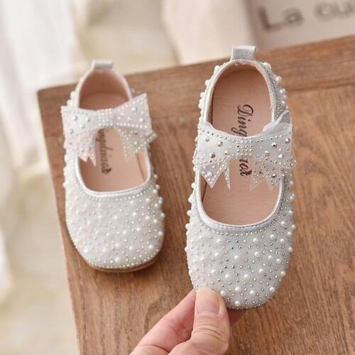 Girls Princess Shoes Childrens Fashion Bow Rhinestone Leather Kids Shoe 2021 New Baby Girls Party Student Flat Shoes E584