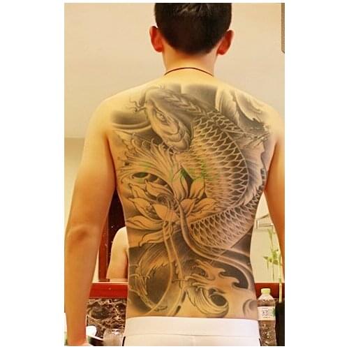 Waterproof Temporary Tattoo Sticker black Koi lotus large whole back tattos Water Transfer Fake Flash tatoo for women man
