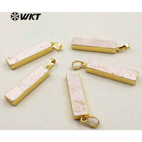 WT-P1249 WKT Natural White Stone Rectangle Pendant With High Quality Gold Color Plated Pendant For Simplt Jewelry Making Pendant
