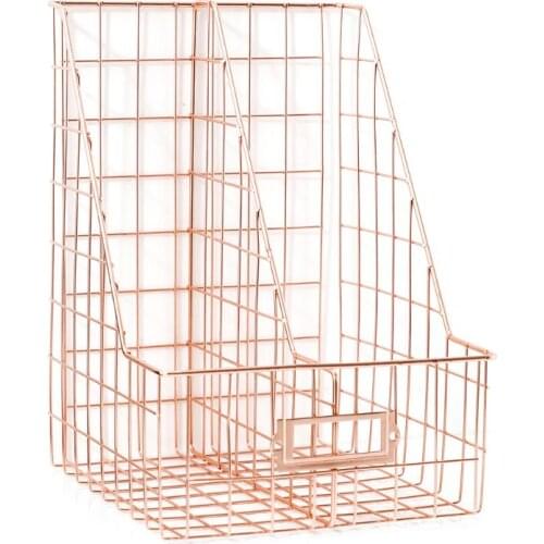 Nordic Iron Double Grid File Holder Desk Shelf Magazine Book Storage Organizer Shelf