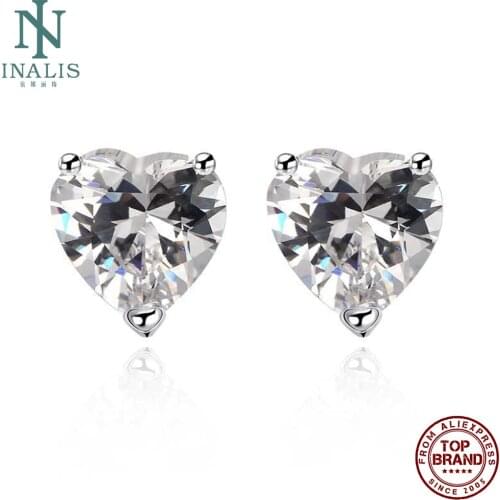 INALIS Heart Shape Stud Earrings For Women Tranparent Exquisite Cubic Zirconia Cool Girl Birthday Party Gift Fashion Jewelry