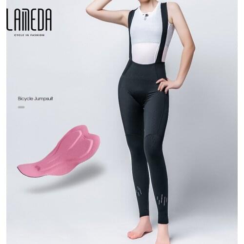LAMEDA Womens MTB Bicycle Cycling Tights Summer Autumn Cycling Bib Pants Long Mountain Bike Downhill Pro Team Pad Bib Pants