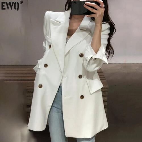 [EWQ] Notched Collar Long Sleeve Casual Ladies Blazer Korean Trend Double Breasted Loose Ladies White Coats2020 Autumn New QK785