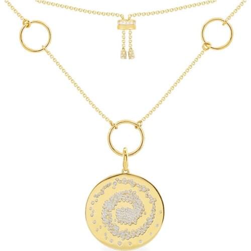 SLJELY High Quality Fashion 925 Sterling Silver Yellow Gold Color Galaxy Triple Hoop Adjustable Necklace with Zirconia for Women