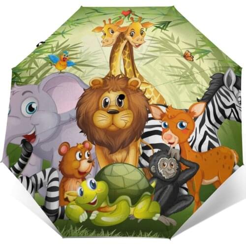 Sunny Umbrella Animals In Bamboo Forest Automatic folding portable men women umbrella Sunscreen rain Windproof beach parasol