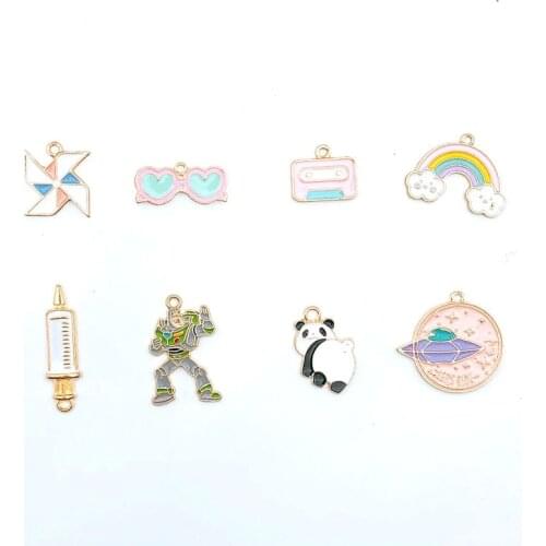 10pcs Robot UFO Rainbow Wndmill Glasses Enamel Charms Bracelet Fit Metal Drop Oil Pendant DIY Earring Jewelry Accessories YZ464