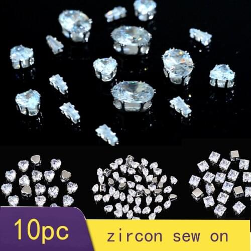 10p Teardrop oval crystal clear Zircon artificial gemstone with claw flatback nicker base sew on rhinestones DIY Garment Crafts