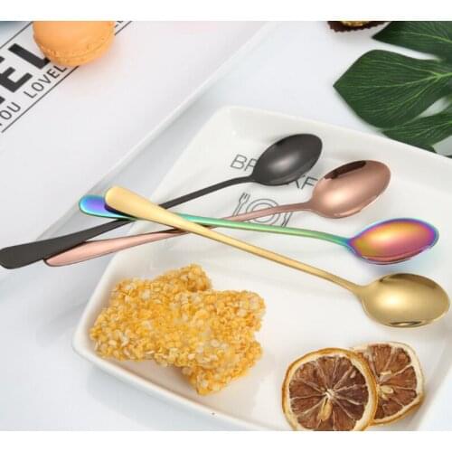 80pcs Colorful Stainless Steel Coffee Tea Scoop Long Handle Dessert Spoon Kitchen Accessories LX7944