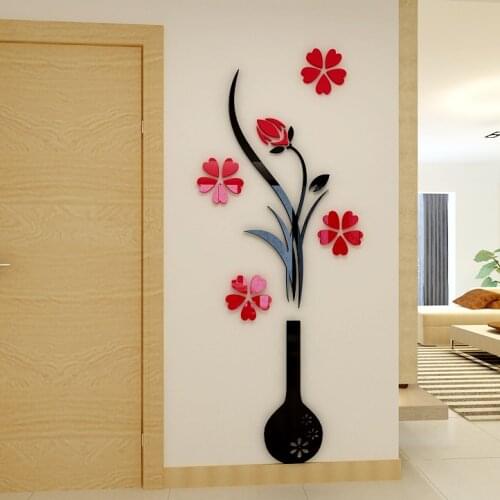 Vase Plum Flower Acrylic 3D wall stickers Living room sofa bedroom DIY art wall decor TV backdrop water proof decoration