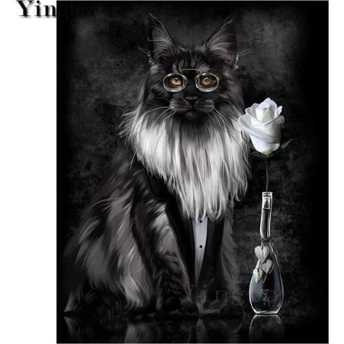 DIY diamond Cross Stitch black cat white rose pattern Embroidery with diamond Kits Needlework diamond mosaic art Home Decoration