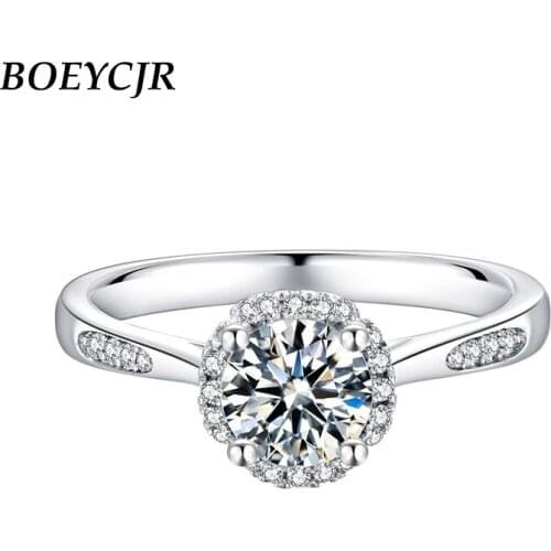 BOEYCJR 925 Silver 1ct F color Moissanite VVS1 Elegant Engagement Wedding Ring With national certificate for Women Gift