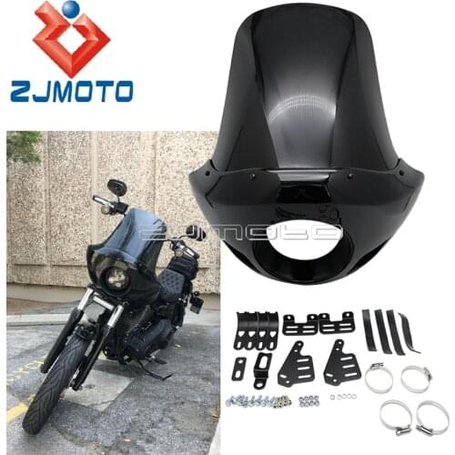 Cafe Racer 5 3/4" Round Head Light Mask ABS Headlight Fairing For Harley Sportster XL 883 1200 Dyna Touring W/ Fork Mount Kits