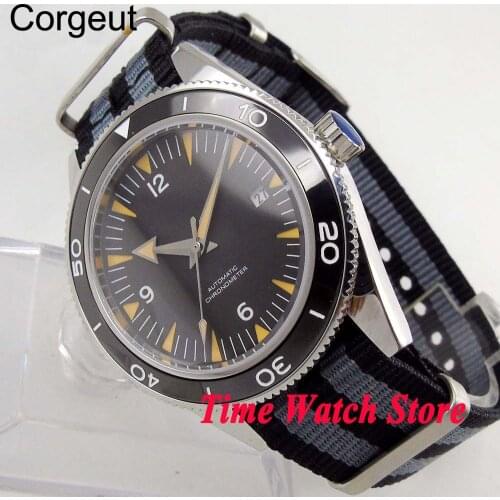 41mm corgeut Miyota 8215 5ATM Automatic wrist mens watch black dial Sapphire glass Super luminous ceramic bezel DE87
