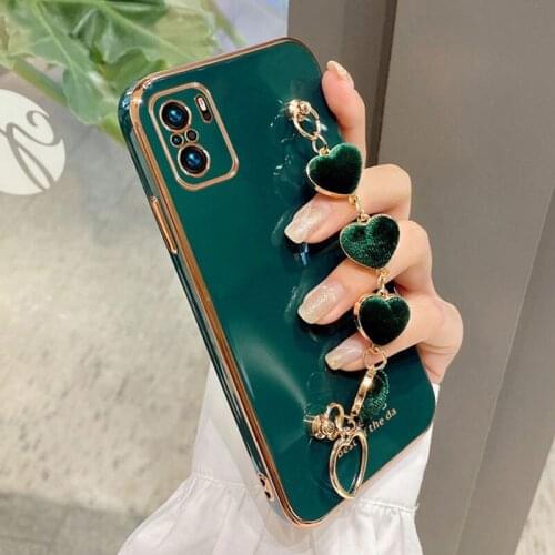 Heart Bracelet Hand Holder Phone Case for Xiaomi Redmi Note10 Cover Luxury Strap Cases for Redmi Note 10 Pro 10S Fundas Capa