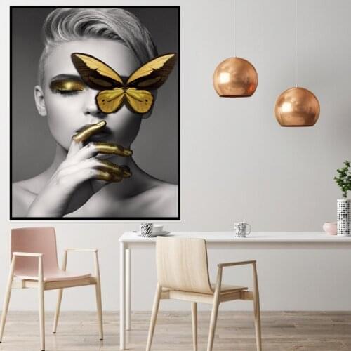 Decoration Nordic Golden Butterfly Poster And Print Girl Canvas Painting Art Canvas Prints Poster Wall Pictures for Living Room