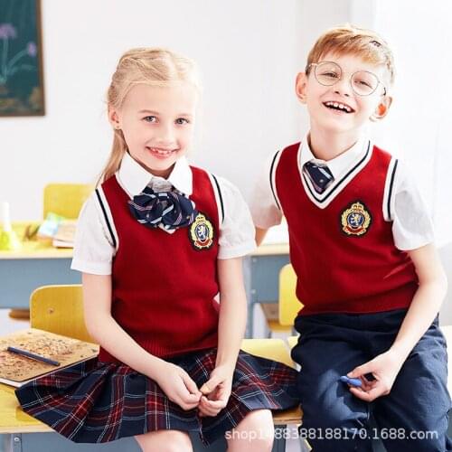 Children School Clothes Boys Girls School Uniforms Sweater Top Skirt Jacket Student Nursery England School Wear 4pcs D-0556