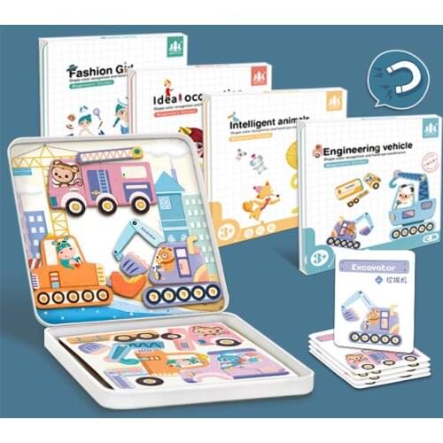 Kids Wooden Toys Montessori Magnetic Sticker Traffic Animal Puzzle Early Education Magnetic Scene Jigsaw Educational Drawing Toy