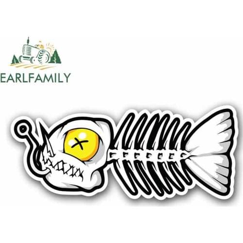 Earlfamily 13cm x 13cm For Bone Fish Hook Car Stickers Personality Creative Stickers Anime Decals 3D Waterproof Sunscreen