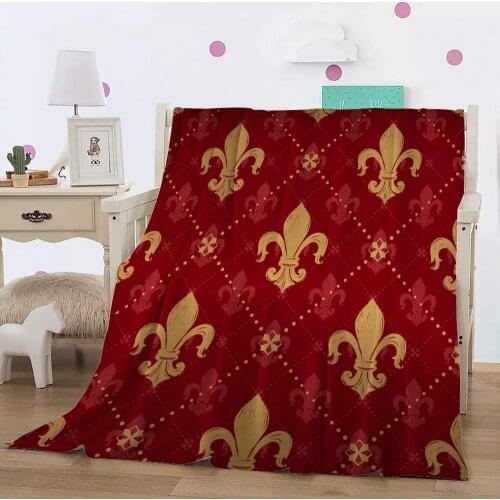 Flannel Fleece Throw Blanket Heraldic Red Lis Expensive Kingly Gold Lily LYS Fleur Pattern Medieval King France Empire