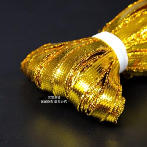 Hot SALE 100m/pack 10mm Gold BAND TAPE Metallic String Cords Ribbon Weaving Rope Gift Box Cords Craft DIY Cords FSWD008