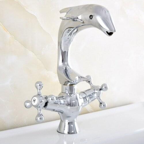Chrome Finish Brass Basin Faucets Dolphin Faucet Bathroom Vanity Sink Mixer Taps Deck Mounted